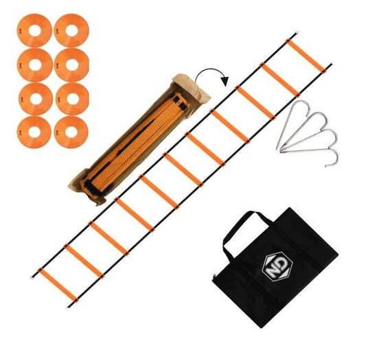 Boost Your Speed & Agility with ND Football Training Ladder Kit - Includes Cones & Pegs in Vibrant Orange!